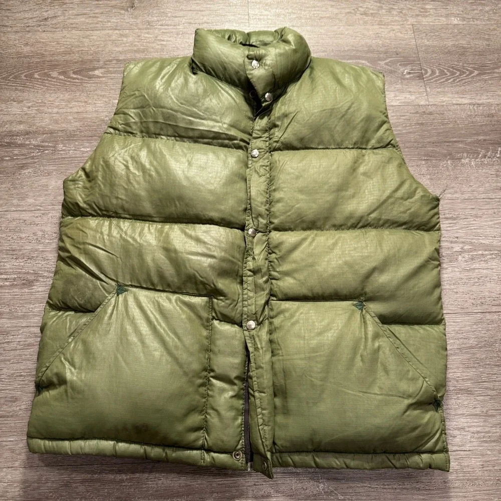 The North Face Puffer Vest Mens M Green Down Vintage 70s Military USA Talon Zip